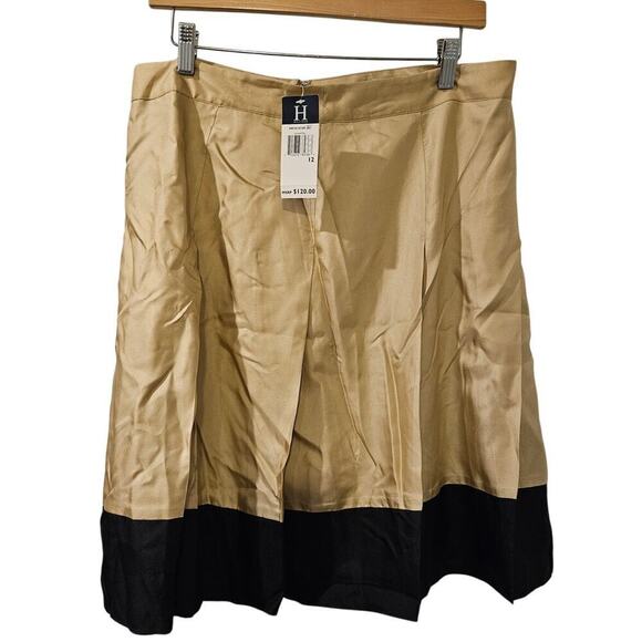 NWT‎ Vintage Tommy Hilfiger Silk Skirt 12 Champagne Navy Pleated Colorblock Knee - Picture 1 of 5